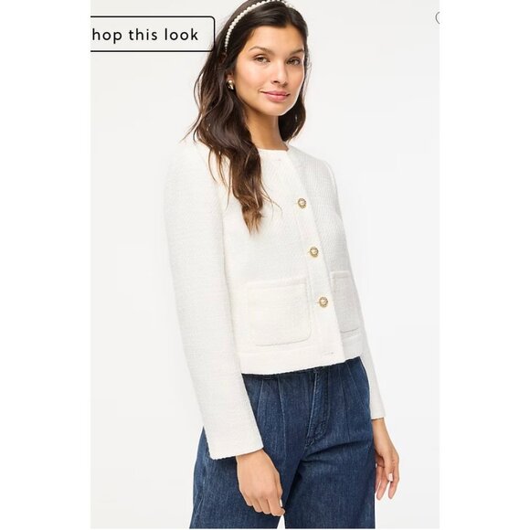 J.Crew $218 Petite Tweed Lady Jacket in Ivory Size P12 BW907 - Picture 2 of 10